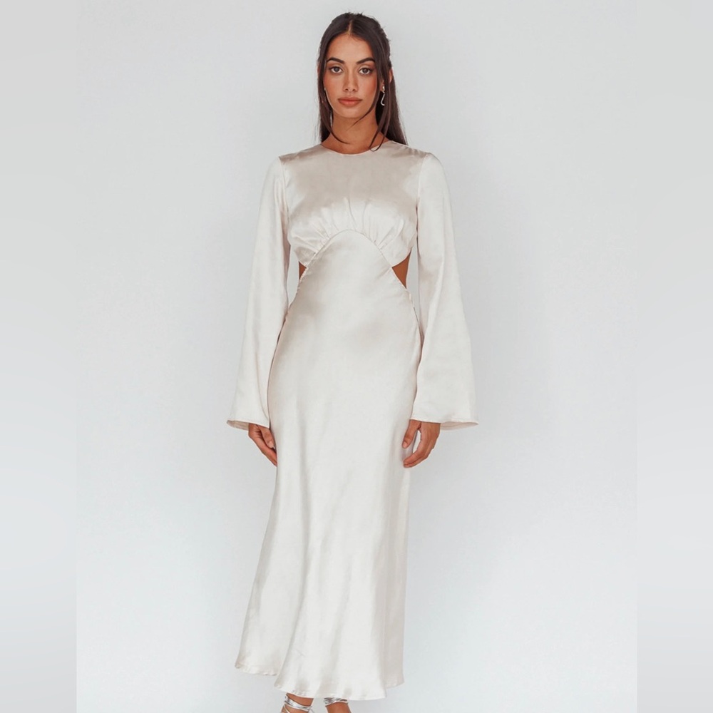 Selfie Leslie Doting Bell Sleeve Cut-Out Midi Dress, Champagne. Never worn, NWT!